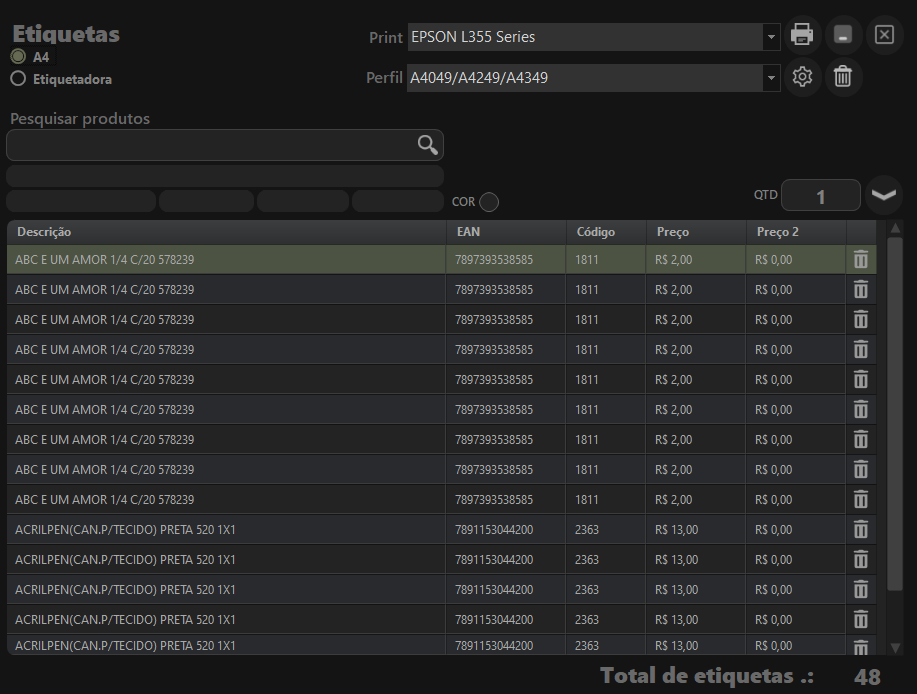 Tela de Etiquetas A4